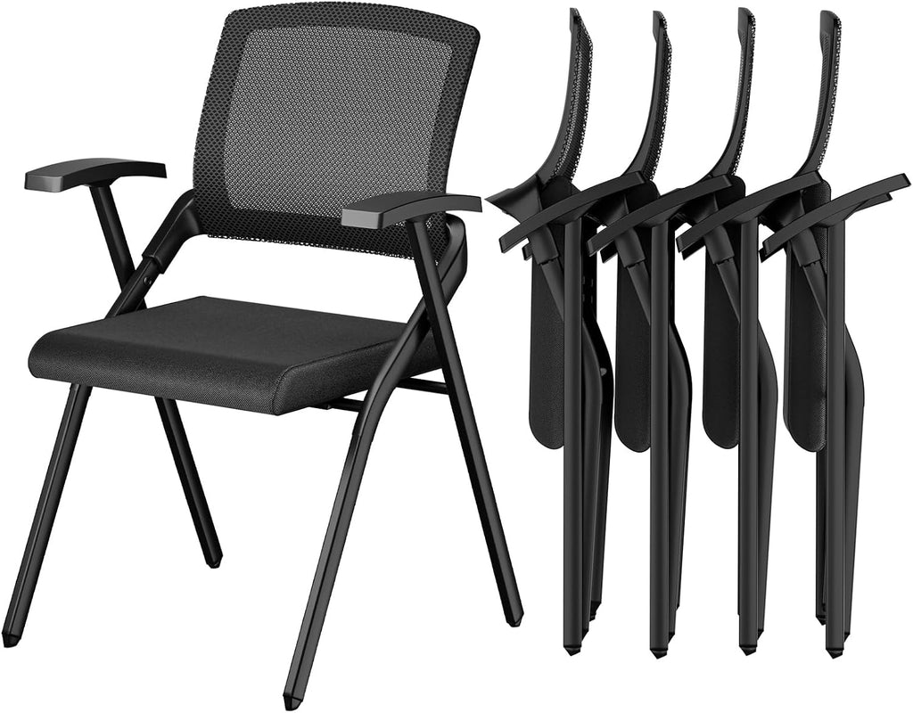 Folding Office Chair with Cushion, Stackable Chair with Breathable Mesh Back for Conference Guest Reception, Seminar Training Classroom