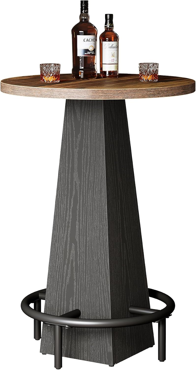 Tribesigns Bar Table, 37.4" High Round Pub Table for Small Bars, Dining Room, Kitchen, Brown and Black (Only Table)