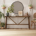 Wnutrees 63" Farmhouse Solid Wood Console Tables, Rustic Hallway Table, Solid Firwood Sofa Table for Entryway, Living Room, Easy Assembly, Natural