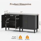fineway 63" Sideboard Buffet Cabinet, Mid Century Modern Credenza Storage Cabinet with Adjustable Shelves & Carved Handles, Large Kitchen Buffet Table Coffee Bar for Dining Room & Living Room - Black