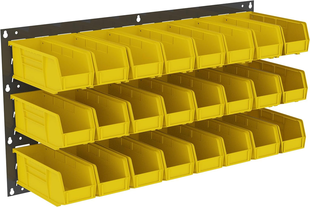 Akro-Mils 36"x19" Steel Wall Mount Louvered Panel with 12-Pack of 11"x4"x4" AkroBins Stackable Plastic Storage Bins (Clear), Organization Bundle for Garage, Workshop, Classroom