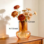 BLOFLO Modern Retro Glass Vase, 7 Inch Bubble Round Bulb Vase, Boho Vintage Home Decor Table Centerpiece for Fresh/Fake Flowers, Ideal Housewarming/Mother’s Day/Birthday Gift (Orange)