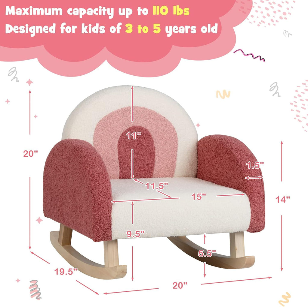 Costzon Kids Sofa, Toddler Rocking Chair w/Solid Wood Frames, Plush Fabric, Anti-Tip Design for Kids Room, Nursery, Playroom, Preschool, Birthday Gift for Boys Girls, Toddler Furniture Armchair, Red