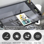 Drafting Table with Stool, Upgraded Height Adjustable Drawing Desk Art Table Drafting Desk with 0-75° Tilting Glass Tabletop and More Storage for Home Office, Type 2-Black