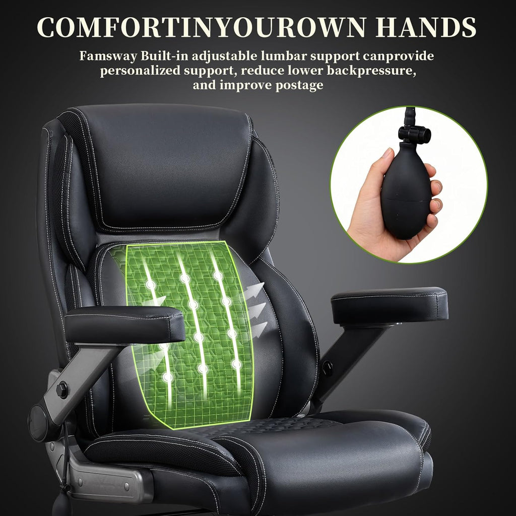 700lbs Big and Tall Office Chair for Heavy People with 5D Flip Armrests Heavy Duty Executive Chair with Adjustable Lumbar Support, Metal Base, Rubber Caster Wheels, Wide Seat for Sitting All Day