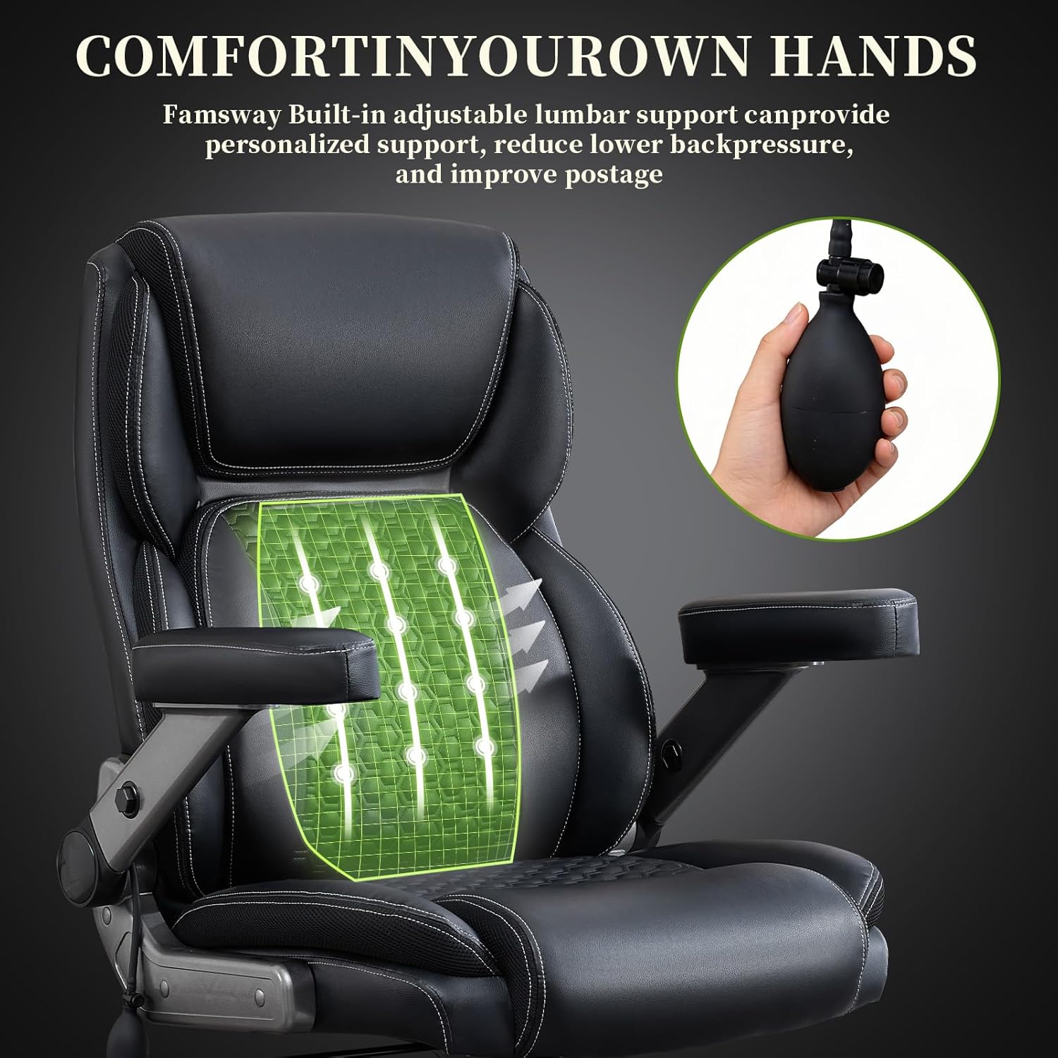 700lbs Big and Tall Office Chair for Heavy People with 5D Flip Armrests Heavy Duty Executive Chair with Adjustable Lumbar Support, Metal Base, Rubber Caster Wheels, Wide Seat for Sitting All Day
