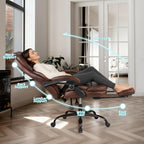 Big and Tall Office Desk Chair, Executive Office Chair with Foot Rest, PU Leather Comfy Reclining Office Chairs for Heavy People, Wide Ergonomic High-Back Computer Chairs, Brown