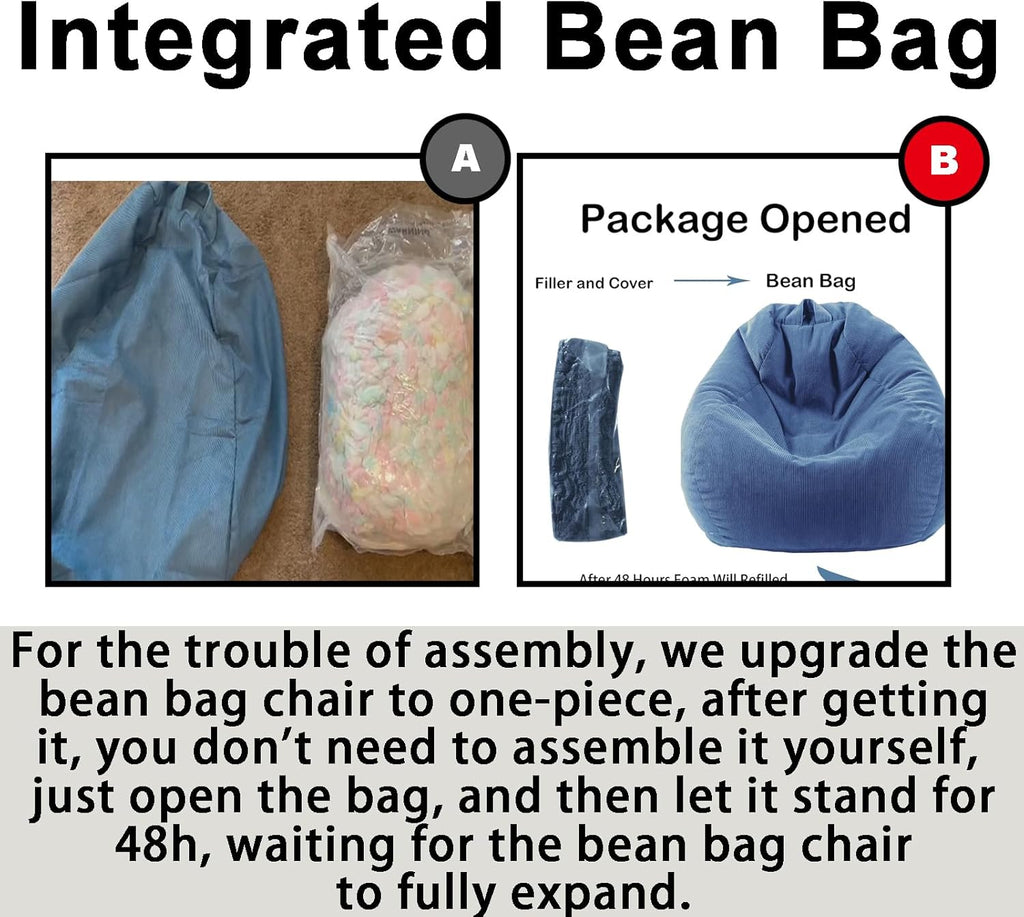 LPMOERA Bean Bag Chair Memory Foam Bean Bag Chairs for Kids/Teens with Filling Round Kids Bean Bag Chair for Living Room Bedroom College Dorm Reading Chair