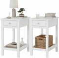 SEJOV End Table Set of 2, Narrow Night Stand with Drawer and Shelves, 2-Tier Small Wood Look Accent Side Tables Living Room Bedroom Office, White