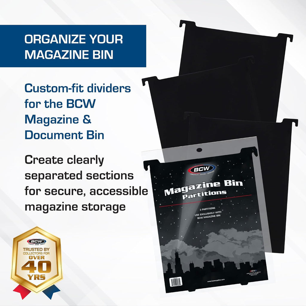 BCW Magazine & Document Bin Partitions - 6 Pack | Smooth Black Plastic Finish, Works With Adhesive Labels | Magazine Dividers Fit Magazine & Document Bin | Magazine Storage Accessories