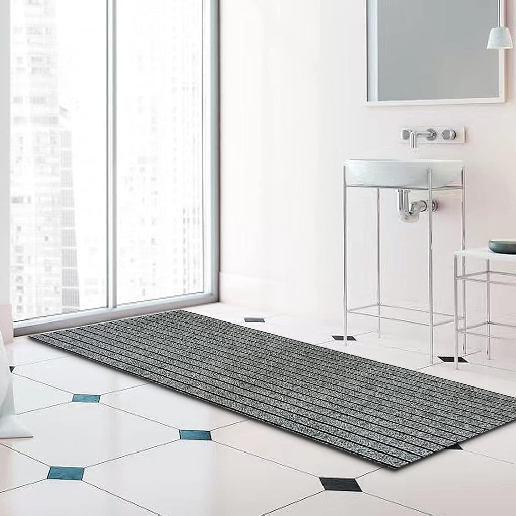 Runner Rug 2 ft x 6 ft Indoor/Outdoor Low Profile, Hallway, Kitchen, Patio, Deck Area, RV, Entryway, Garage, with Non-Slip Rubber Backing, Gray with Black Stripe, Custom