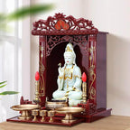Wall Altar Shelf with Pull-Out Panel for Incense Offerings,Wall-Mounted Solid Wood Buddhist Shrine Altar Table for Meditation and Prayer(45 * 34 * 63.5cm/17.7 * 13.3 * 25in)