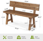 LITTLE TREE Solid Wood Bench with Back, 47-Inch Long Farmhouse Wooden Indoor Window Bench Seat for Entryway, Mudroom, Living Room, Easy Assembly, Rustic Brown