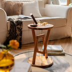 Floating Effect End Table, Solid Wood Tensegrity Side Table, Anti-Gravity Hanging Plant Rack, Modern Floating End Table, for Living Room & Bedroom (Natural, 11.8" L * 11.8" W * 17.5" H in, Wood)