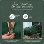 Covermates Keepsakes Christmas Tree Rolling Cinch Bag – Heavy-Duty Polyester Holiday Storage with Wheels, Reinforced Handles & Cinch Straps – Durable Christmas Tree Storage Solution, Green