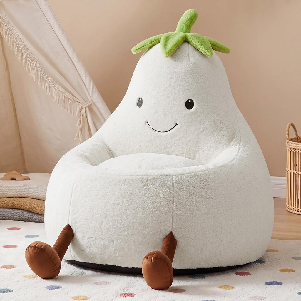 31" Kids Bean Bag Chair, Stuffed Toddler Couch with Faux Rabbit Fur Cover for Teens & Kids, Comfy Lazy Sofa Chair for Reader, Living Room, Bedroom, Aged 4-12 Years Beige
