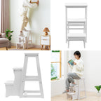 3 Tier Folding Step Stool,Wood Ladder,Folding Library Ladder Chair,Portable Multifunctional Step Stool for Home, Office,Library (White)
