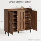 ONBRILL Shoe Cabinet with 3 Doors and Adjustable Shelves, 30 Pairs Shoe Storage Cabinet, 40 Inch Tall Farmhouse Shoe Rack Shoe Organizer Cabinet for Entryway Living Room Closet, Walnut