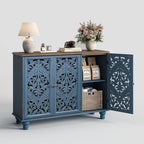 Jiansu furni Sideboard Buffet Cabinet with Storage, Accent Cabinet with 3 Doors and Adjustable Shelves,Buffet Table with Solid Wood Legs for Kitchen, Living Room, Hallway(Blue & Walnut)
