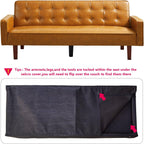 mikibama PU Futon Sofa Couch for Living Room Convertible Faux Leather Upholstered Futon Sleeper Sofa Bed Channel Tufted Bedroom Futons with Solid Wood Legs for Small Spaces