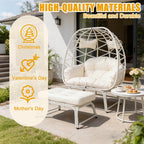 Double Wicker Egg Chair with Ottoman Oversized 2 Person Egg Basket Lounge Chair with Cushion & Footrest, Indoor Outdoor Boho Style Double Egg Chair for Patio Balcony Living Room, White-White