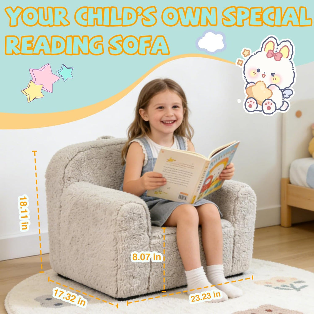 Pterying Toddler & Kids Chair Comfy for 1-3 Years Old, Toddler Couch with Washable Soft Sherpa Cover, Stable High-Resilience Foam Kid Sofa, Light Grey