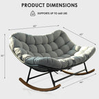 Double Papasan Rocking Chair, Oversized Outdoor & Indoor Loveseat with Thick Cushion, Heavy-Duty Steel Frame, 660 lbs Capacity, Egg Rocking Chair for Porch, Patio, Garden, Living Room (Gray)