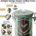 Veken Coffee Canister with Window, Airtight Stainless Steel Kitchen Food Storage Container with Lids, Date Tracker and Scoop for Ground, Beans, Tea, Flour, Cereal, Sugar Jars, 22OZ, Green
