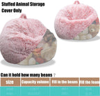 Fluffy Stuffed Animal Storage Bean Bag Chair Cover (No Filler), Faux Fur Comfy Bean Bag Cover for Organizing Plush Toys or Textile, for Adults Teens Kids Girls,Dusty Pink
