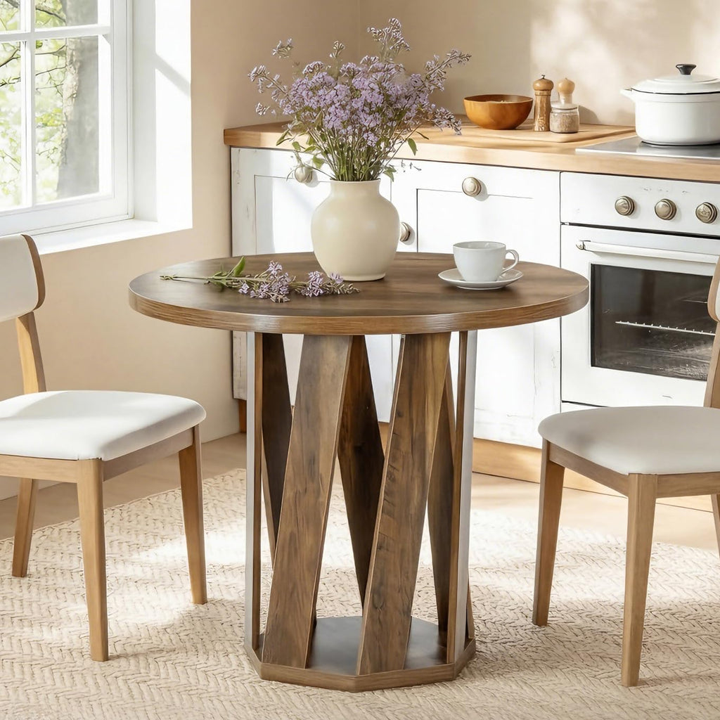 Tribesigns Small Round Dining Table for 2-4 People, 31.5-Inch Farmhouse Wooden Circle Kitchen Table for Dining Room, Small Space, Living Room, Rustic Brown