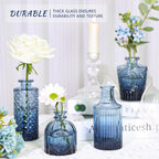 SUPMIND Glass Bud Vase Set of 12, Small Blue Flower Vases for Centerpieces in Bulk, Mini Vintage Vase for Wedding, Home,Table Decoration