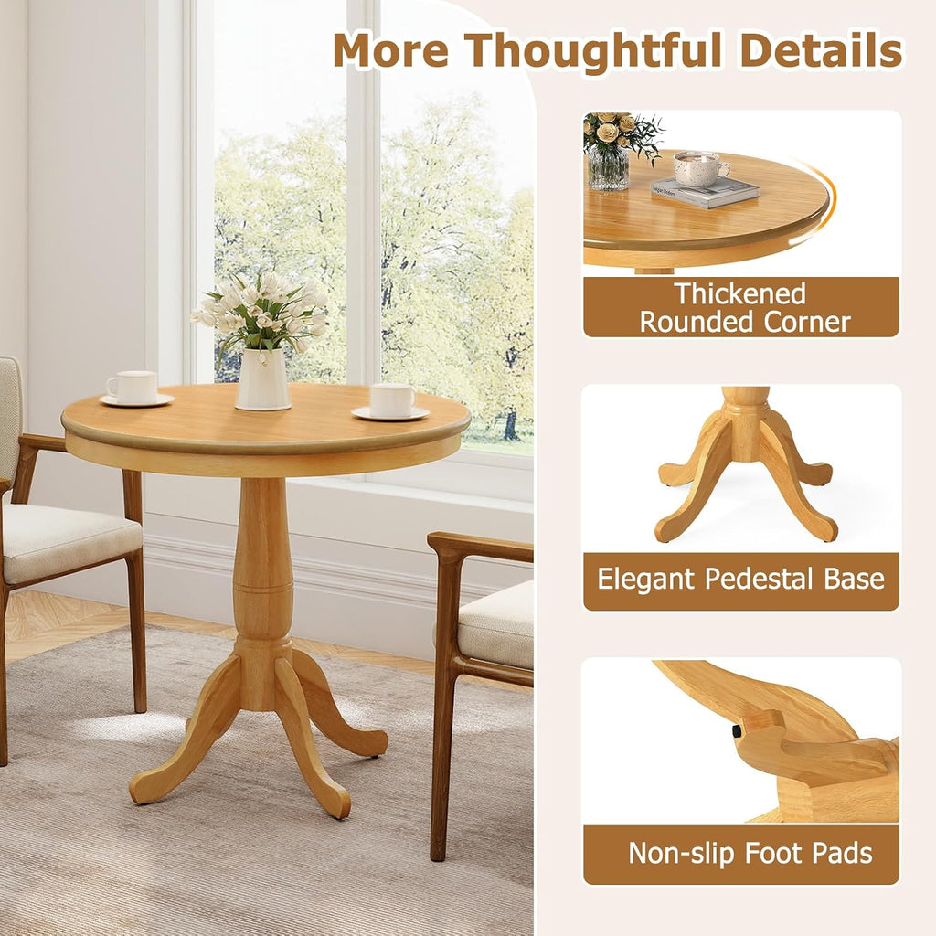 DORTALA 32" Round Dining Table, Classical Pedestal Table for 2-4 People, 32 Inch Wood Kitchen Table for Bar, Kitchen, Dining Room (Natural)