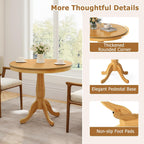 Round Dining Table, 32" D X 30" H Wooden Kitchen Table with Pedestal Base, Traditional Bistro Table for 2 to 4 People, Leisure Coffee Table for Home, Bar, Restaurant, Natural