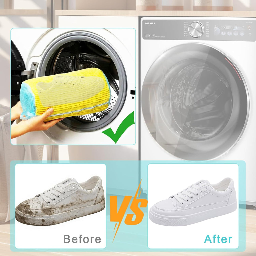 2PCS Shoe Washing Machine Bag With Self-Locking Zipper,Heavy Duty Laundry Shoe Bag for Washing Machine Washer & Dryer,Reusable Shoe Washing Bag for Sneakers Tennis Shoe,Large Shoe Cleaning Bag,Yellow