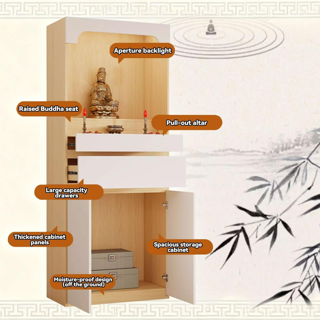 Altar Table, Pooja Cabinet with Drawers and Storage Cabinets, Solid Wood Prayer Table, Pedestal Tables Buddhist Altar Cabinet, for Home Office Or Temple Worship, Design for Prayer Items