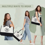 BeeGreen Embroidery Monogram Initial Tote Bag for Women Teacher Mom Friend Personalized Gift for Birthday Beach Work Wedding