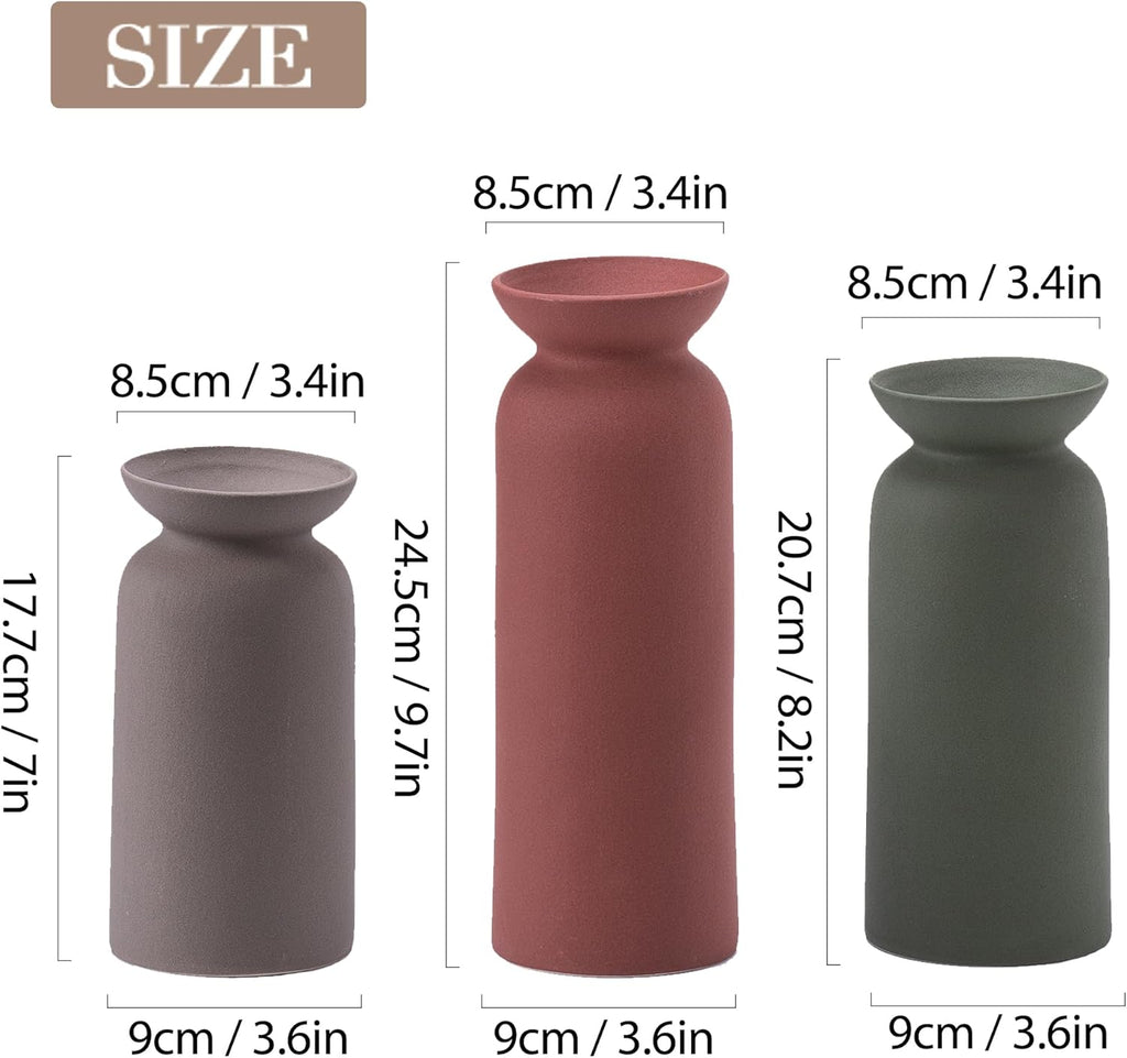 Modern Ceramic Vase Set of 3 Small Flower Vases Boho Farmhouse Style Decorative Vases for Pampas Grass & Dried Flowers Colorful