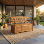 Brown Storage Bench with Acacia Wood, Galvanized Steel Hardware, Oil Finish, 50 Inches Wide, Durable and Weather-Resistant Outdoor Furniture