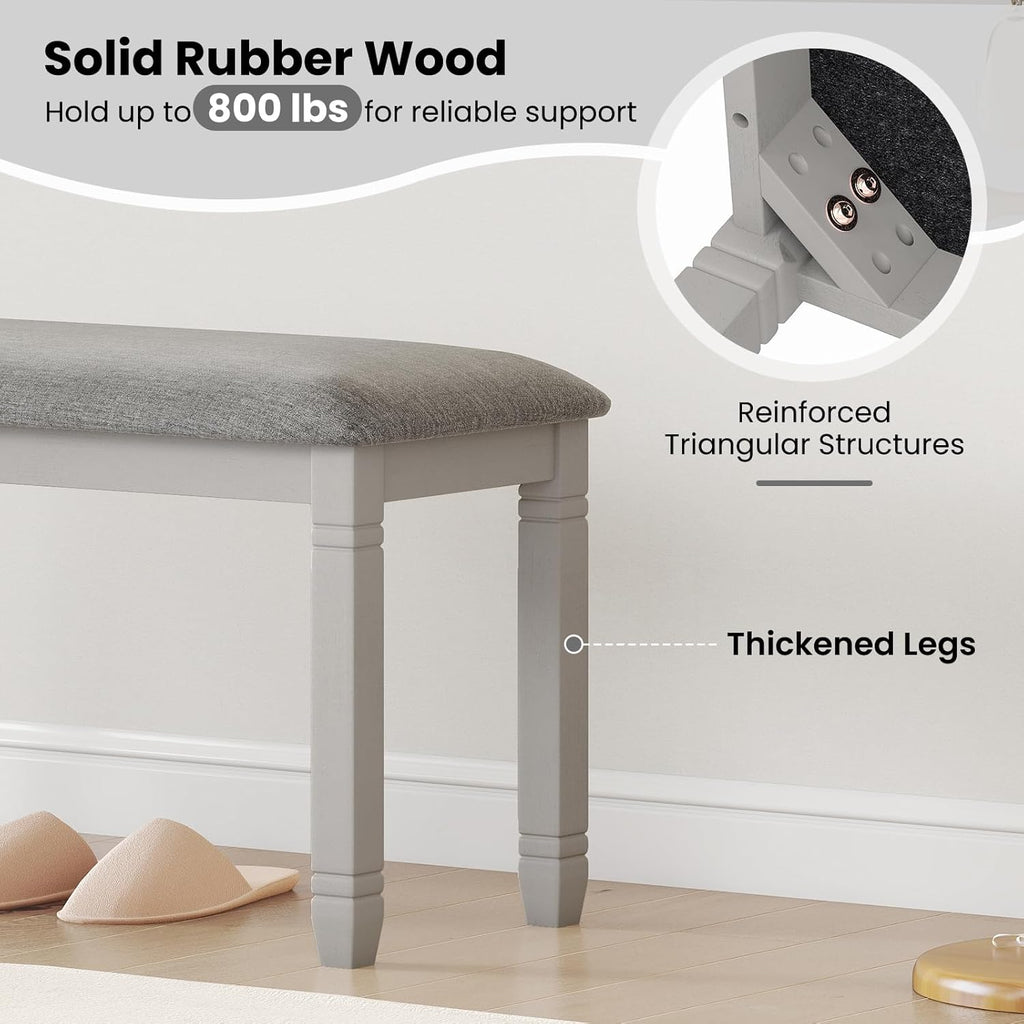 Giantex Upholstered Dining Bench with Padded Seat, Solid Wood Legs, Load 800 lbs, 40.5"x16"x20", Entryway Shoe Rack Bench for Kitchen, Dining Room, Living Room, Bedroom, End of Bed, Hallway (Grey,1)