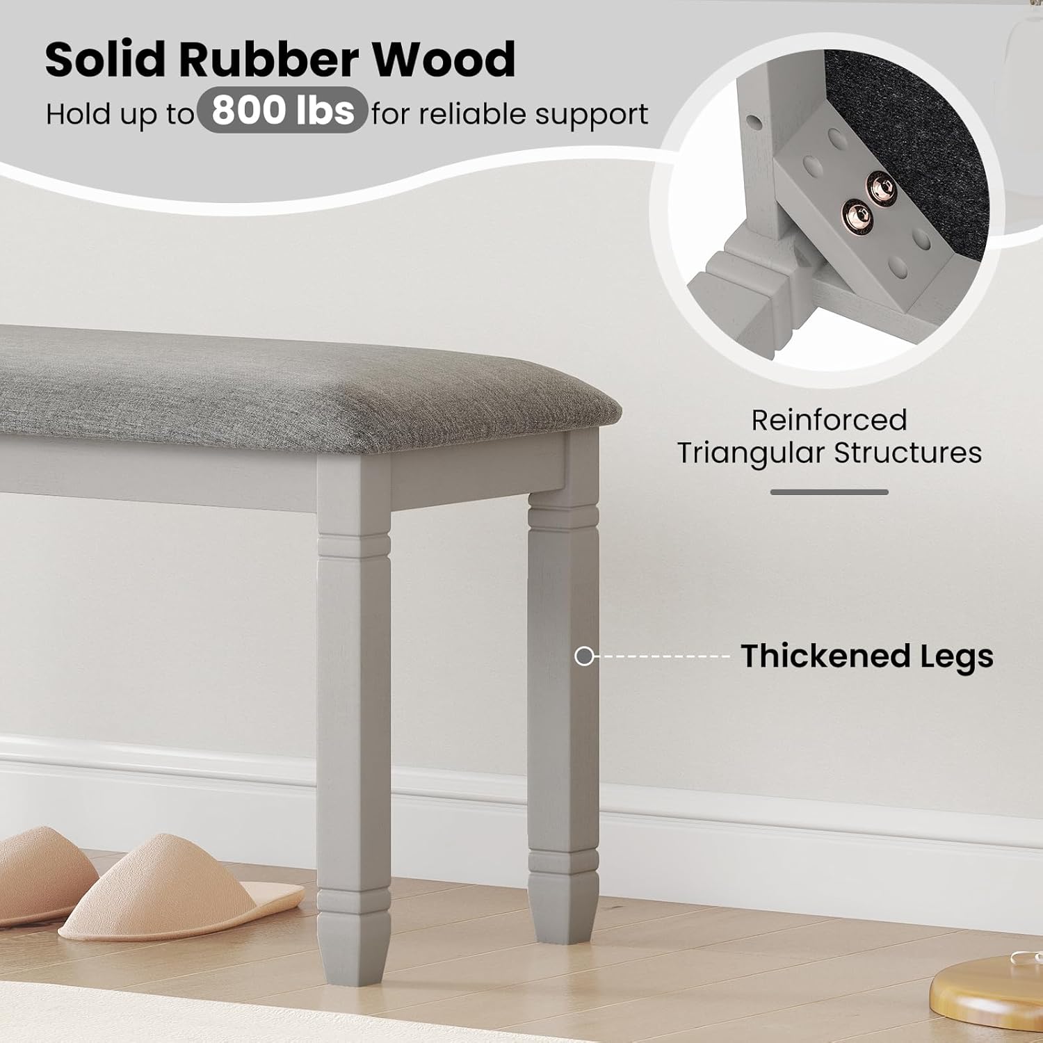 Giantex Upholstered Dining Bench with Padded Seat, Solid Wood Legs, Load 800 lbs, 40.5"x16"x20", Entryway Shoe Rack Bench for Kitchen, Dining Room, Living Room, Bedroom, End of Bed, Hallway (Grey,1)