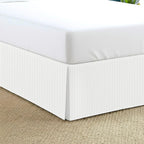 King Size Split Corner Bed Skirt with 10" Inch Drop, 100% Natural Cotton Wrinkle and Fade Resistant, (White, Stripe)