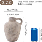 Enra Rustic Terracotta Vase with Handle, Textured Ceramic Home Decor | 8.85 Inch Vase with Farmhouse Style for Living Room, Shelf, Table Centerpiece and Home Decoration