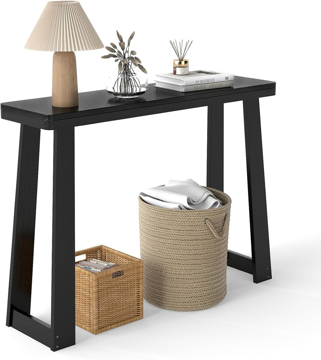 Giantex Narrow Long Console Table, 43" Modern Entryway Table Behind the Couch, Rubberwood Accent Sofa Tables for Living Room, Foyer, Hallway, Bedroom, Entrance (Black)