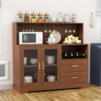 Auromie Wine Bar Cabinet with LED Light, Home Coffee Cabinet with Wine and Glass Rack, Kitchen Buffet Sideboard with Storage Cabinet&Drawers, Modern Liquor Cabinet for Living Room Dining Room (Brown)