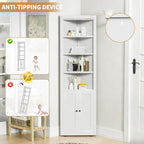 Tall Corner Pantry Cabinet for Living Room, 71 Inch 5-Tier Metal Corner Kitchen Cabinet, Adjustable Shelves, Floor Corner Bathroom Cabinet with Storage Shelves for Laundry Room, Space Saving, White