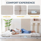 MAXYOYO Folding Sofa Bed, Tufted Bean Bag Bed with Pillows Floor Couch for Adults, Extra Thick and Long Floor Sofa, Twin Floor Couch Bed for Bedroom Living Room, Beige, 39x91 Inch