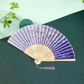 Chinese Silk with Tassel Floral Hand Folding Fan, Elegant Foldable Handheld Fan for Women