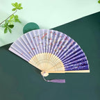 Chinese Silk with Tassel Floral Hand Folding Fan, Elegant Foldable Handheld Fan for Women