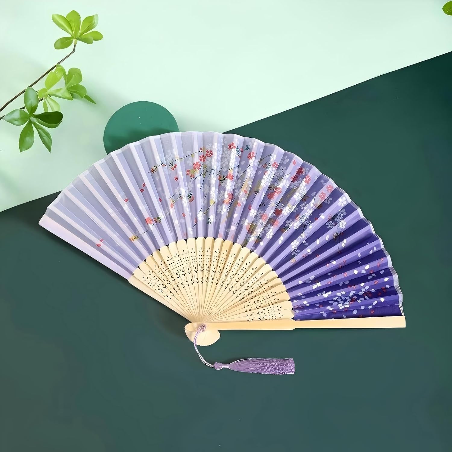 Chinese Silk with Tassel Floral Hand Folding Fan, Elegant Foldable Handheld Fan for Women