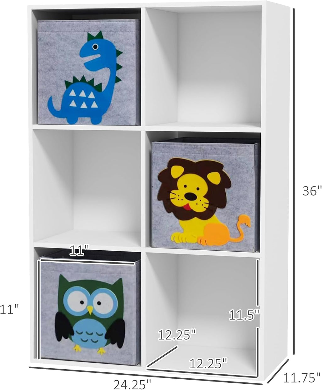 Toy Organizer, Toy Storage with 3 Storage Bins and Cute Animal Design, Toy Shelf for 3+ Years Old, White